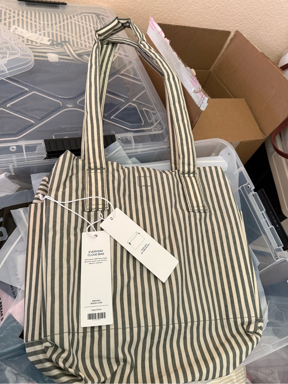 BAGGU Everyday Cloud Bag in Sage Stripe NEW WITH TAGS NWT - Picture 5 of 9